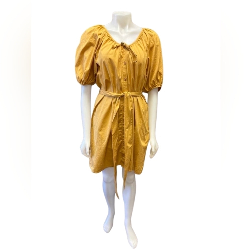 LC Lauren Conrad EUC Dress Yellow Light Puffy Button Down Belted Size Medium